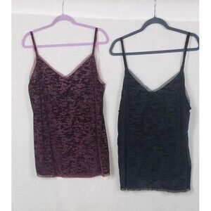 Worthington Woman Camisole Tops 2X Lot 2 Black Burgundy Velvet Burnout Cami Sexy